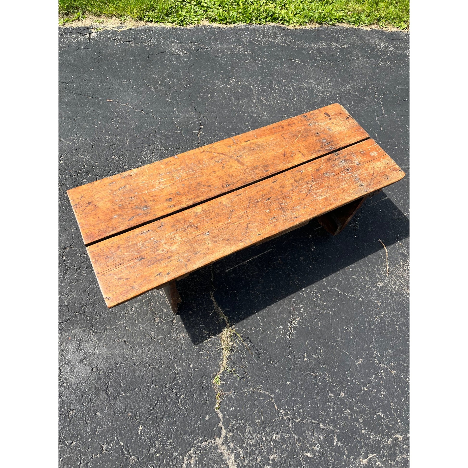 Antique Primitive Wooden Wide Bench Plant Stand Worn