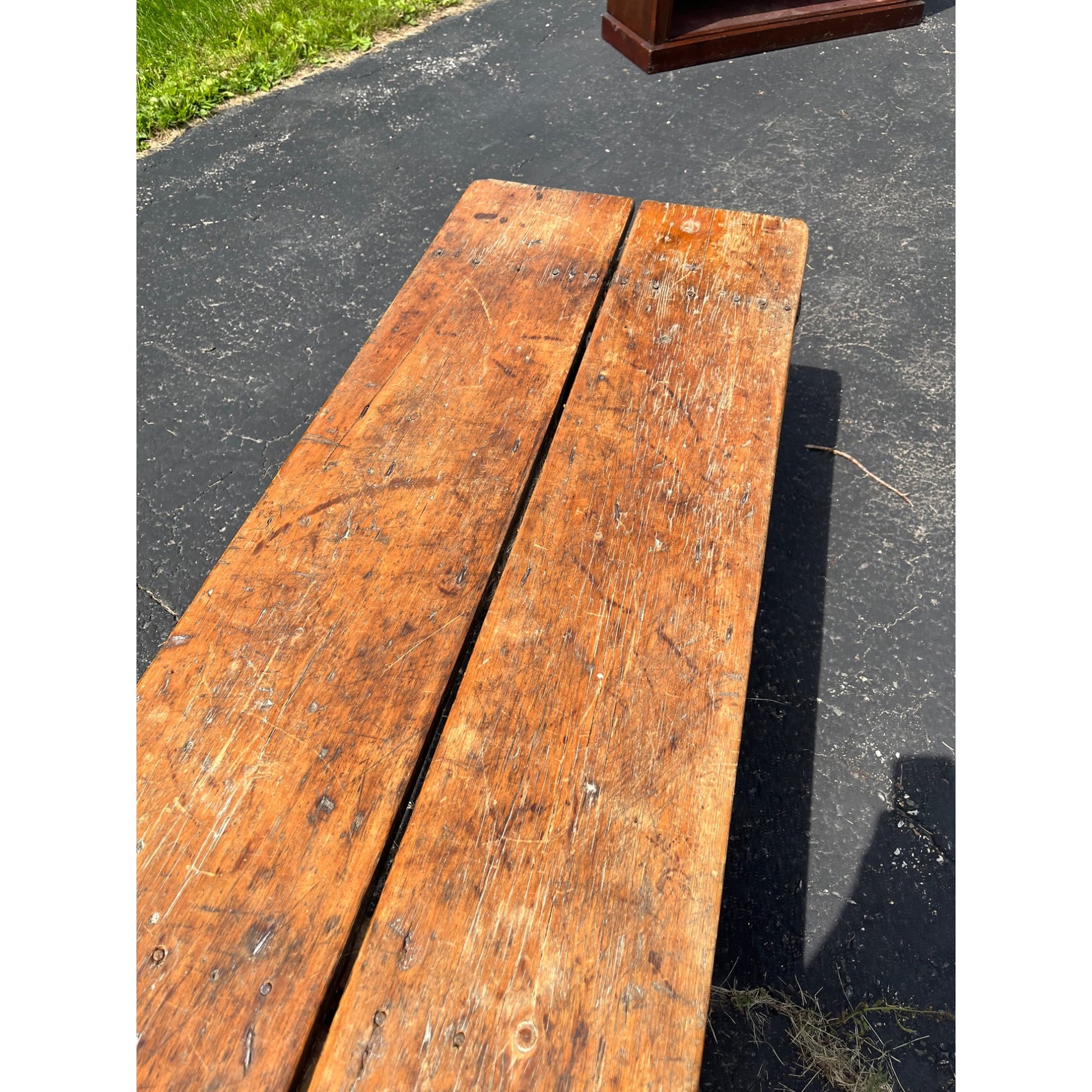 Antique Primitive Wooden Wide Bench Plant Stand Worn