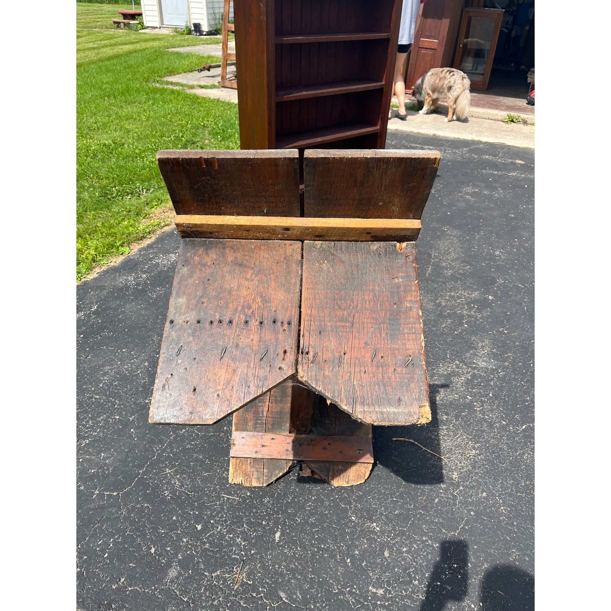 Antique Primitive Wooden Wide Bench Plant Stand Worn