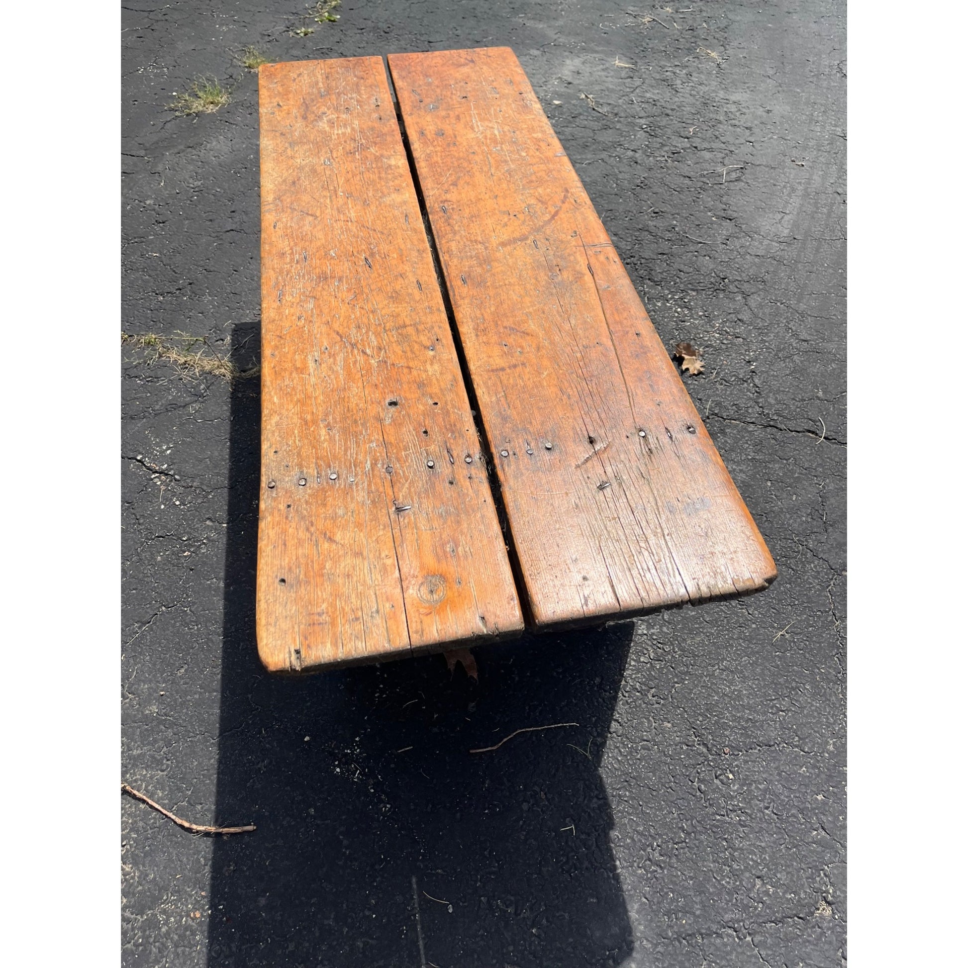 Antique Primitive Wooden Wide Bench Plant Stand Worn