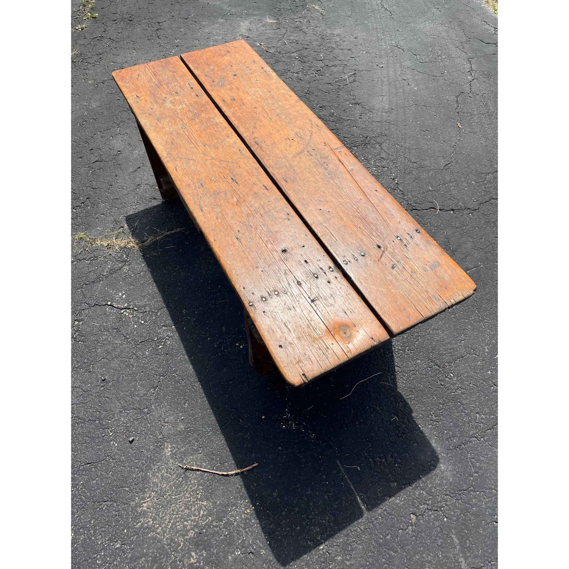 Antique Primitive Wooden Wide Bench Plant Stand Worn