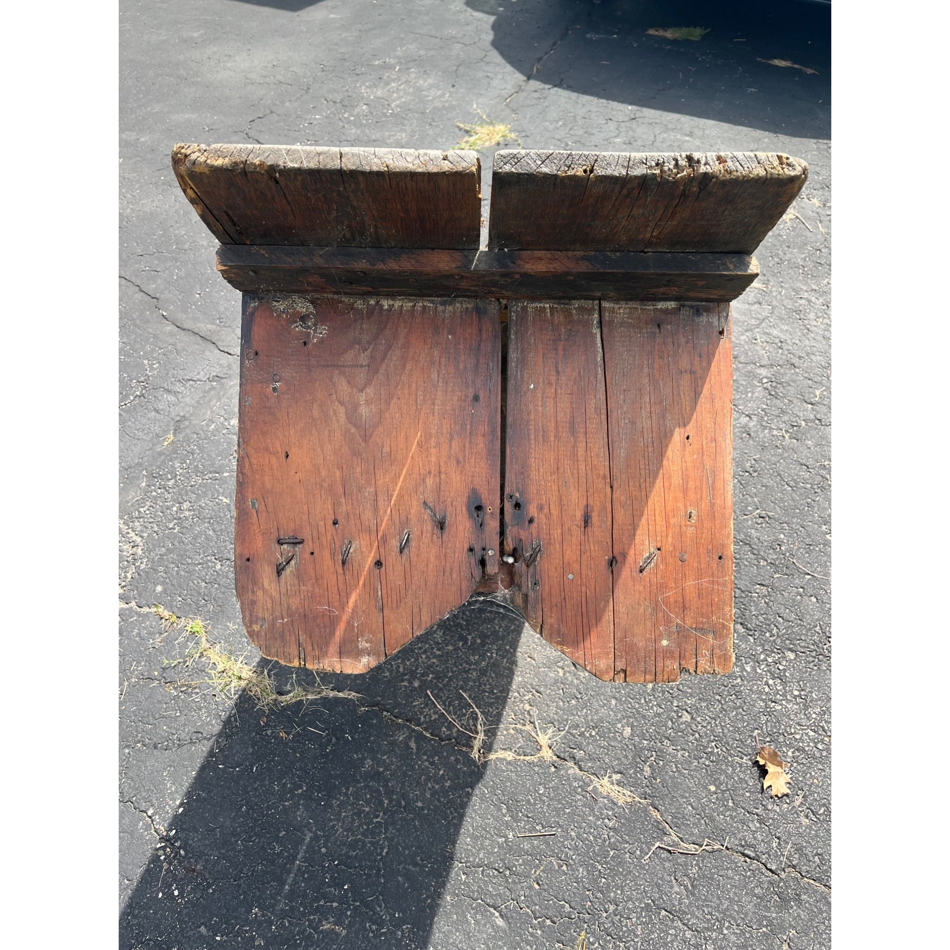 Antique Primitive Wooden Wide Bench Plant Stand Worn