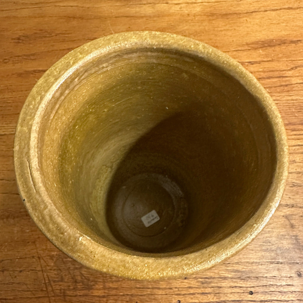 MCM Zanesville Stoneware Modern #4010 Cylinder Vase 9.5" Brown Yellow Glaze
