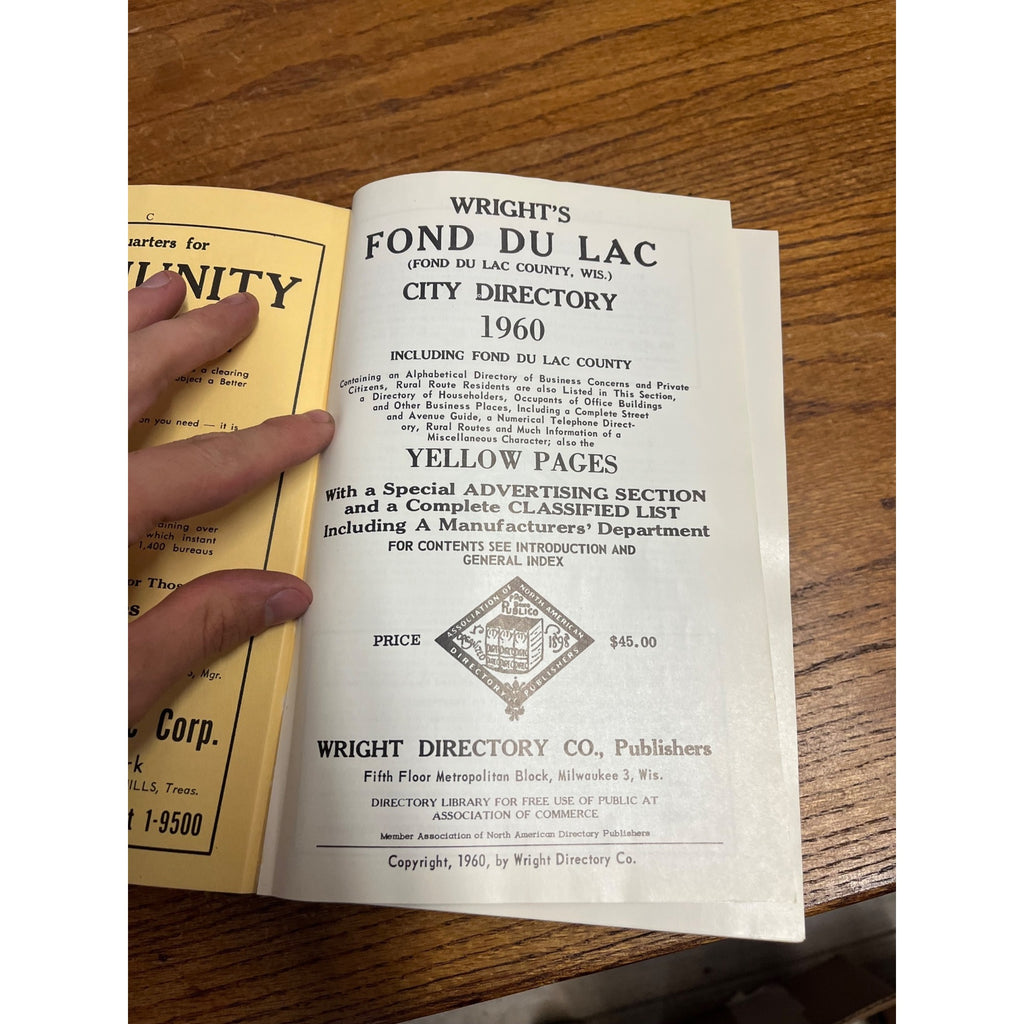 Vintage 1960 Fond du Lac Wisconsin Buisness Directory Hardcover Book Ads Wis WI