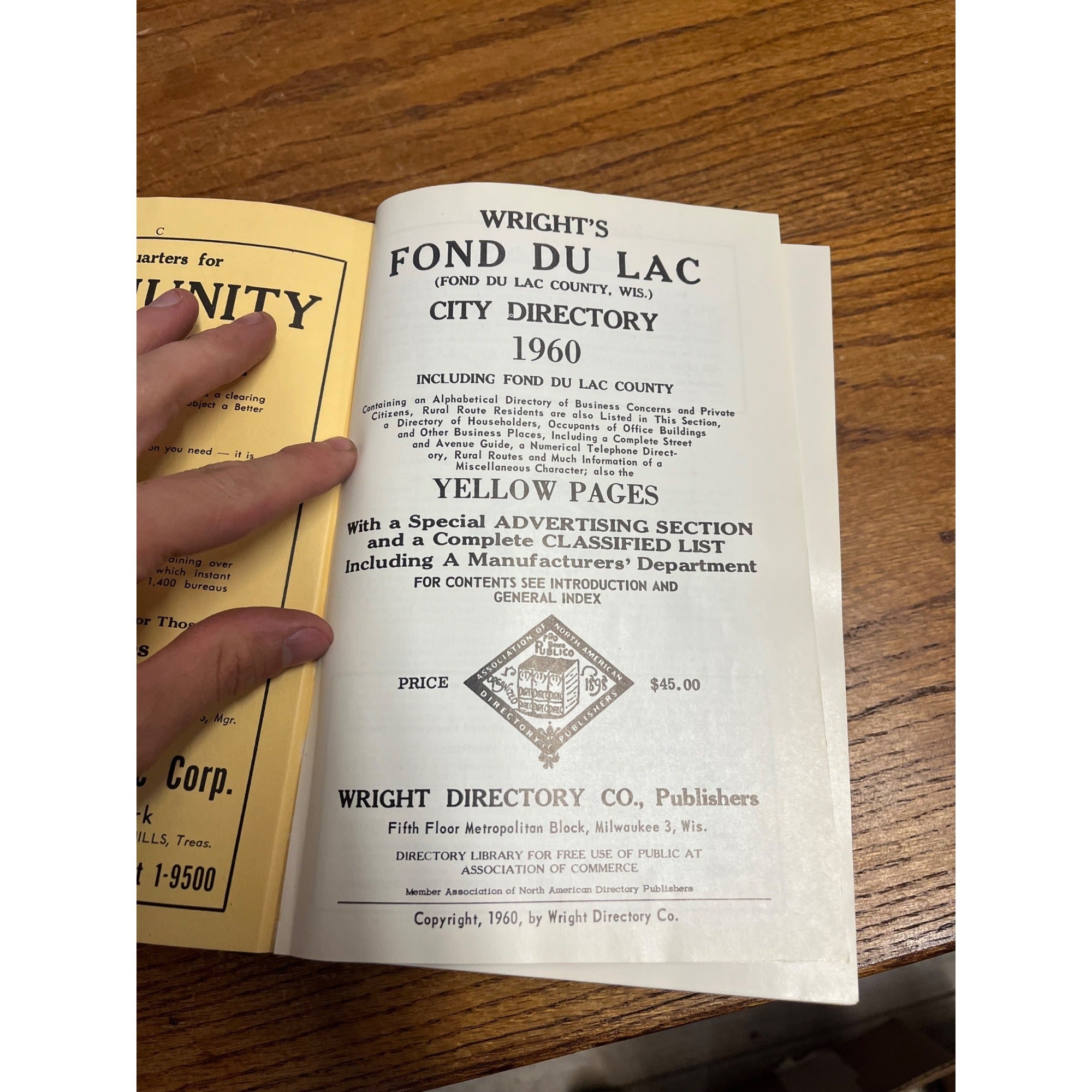 Vintage 1960 Fond du Lac Wisconsin Buisness Directory Hardcover Book Ads Wis WI