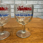 Vintage Pair Hamm’s Beer Goblet Thumbprint Heavy Stemmed Schooner Glass 6" Barware