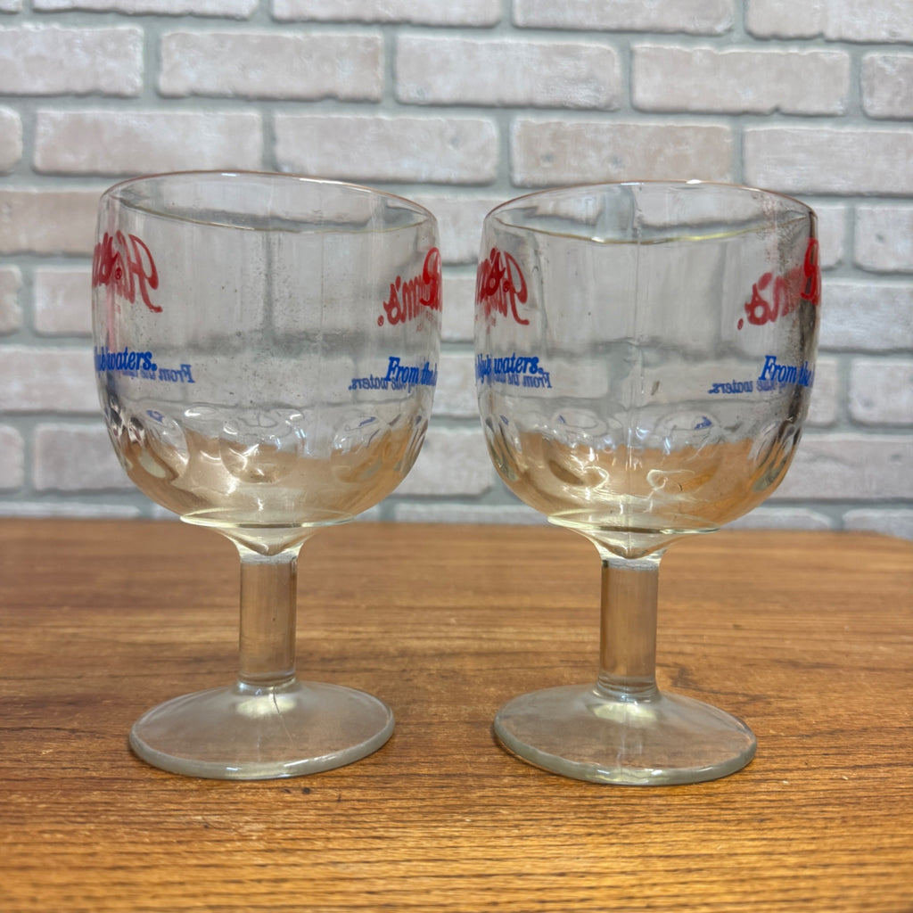 Vintage Pair Hamm’s Beer Goblet Thumbprint Heavy Stemmed Schooner Glass 6" Barware