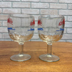 Vintage Pair Hamm’s Beer Goblet Thumbprint Heavy Stemmed Schooner Glass 6" Barware