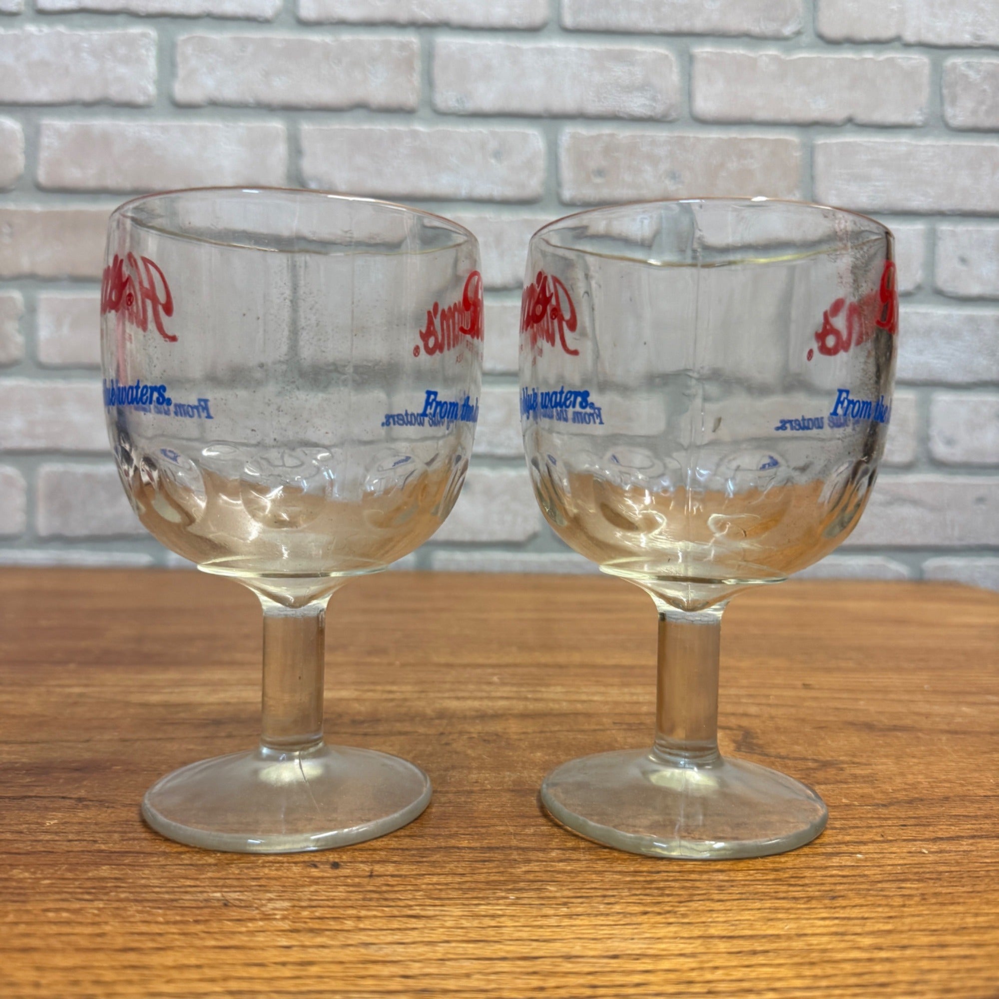 Vintage Pair Hamm’s Beer Goblet Thumbprint Heavy Stemmed Schooner Glass 6" Barware