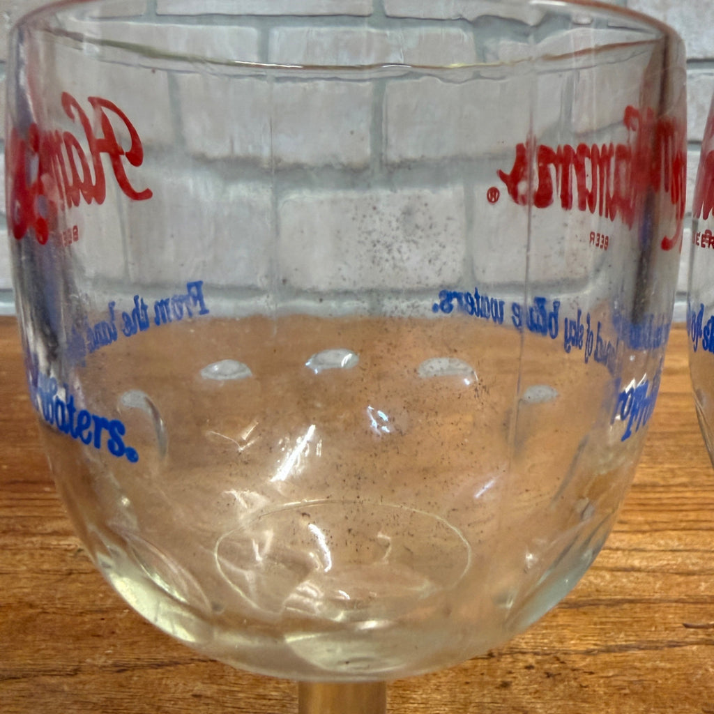 Vintage Pair Hamm’s Beer Goblet Thumbprint Heavy Stemmed Schooner Glass 6" Barware