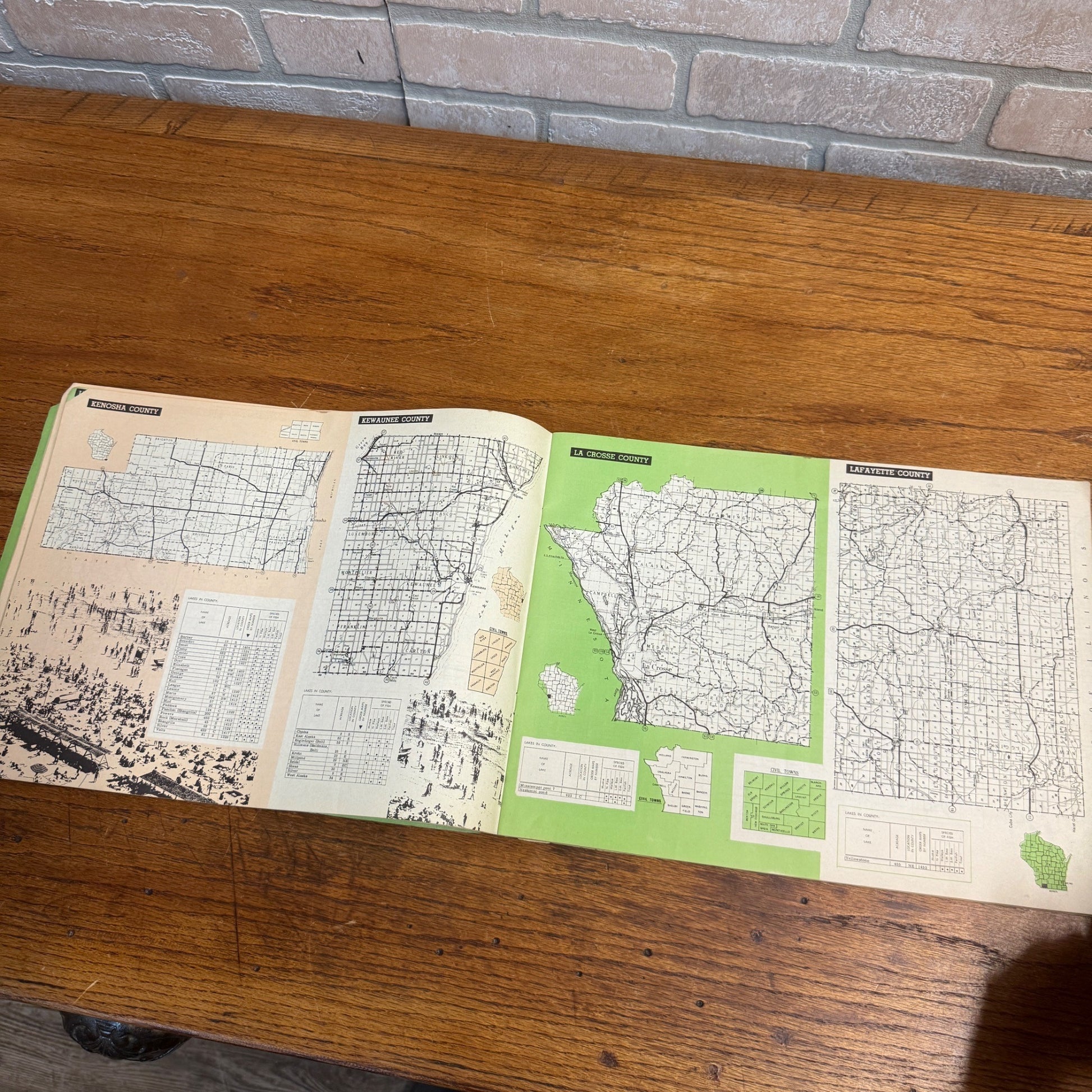 Vintage 71 Wisconsin Counties Map And State Park Info Clarkson Book Atlas