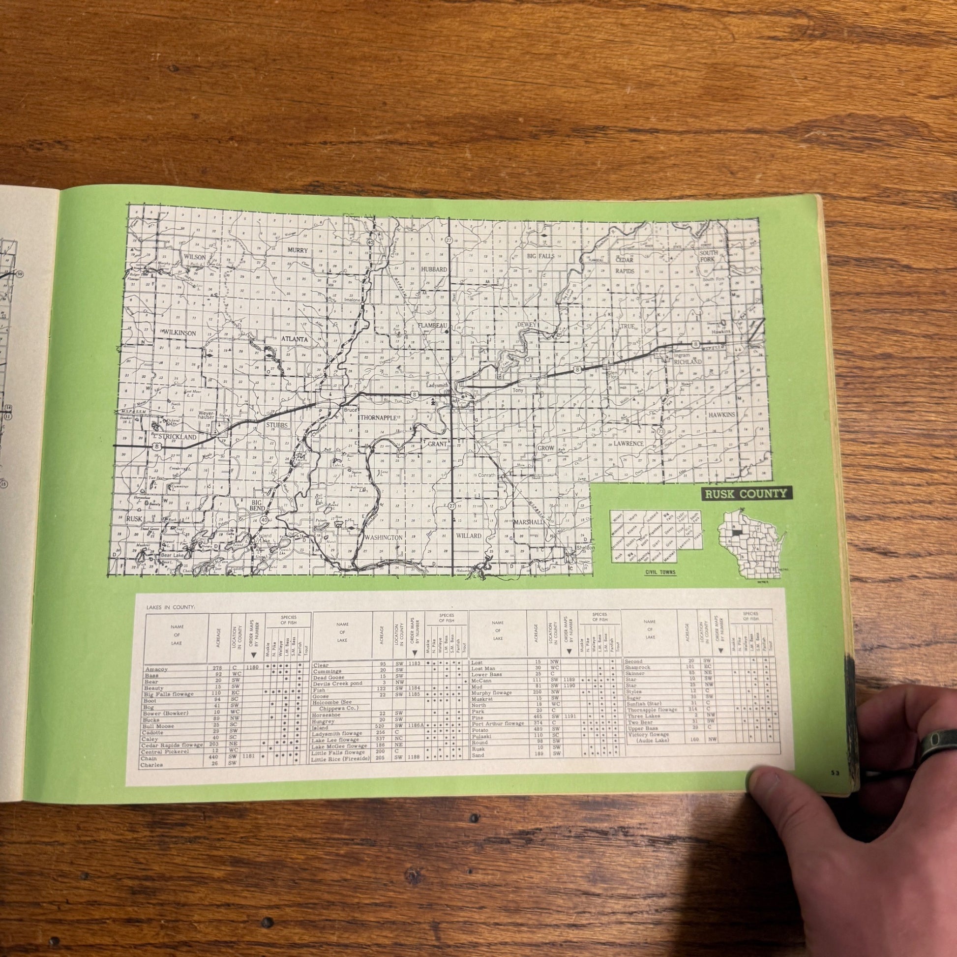 Vintage 71 Wisconsin Counties Map And State Park Info Clarkson Book Atlas