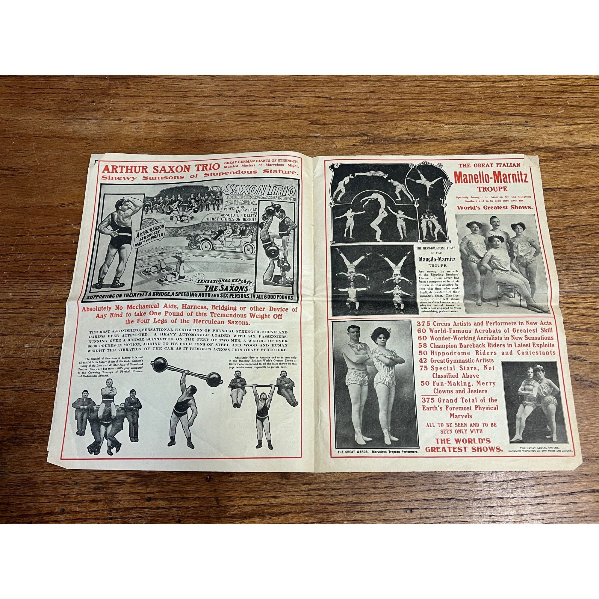 Vintage c1910 Ringling Bros Circus Manitowoc Wis Wisconsin Program Poster Bill