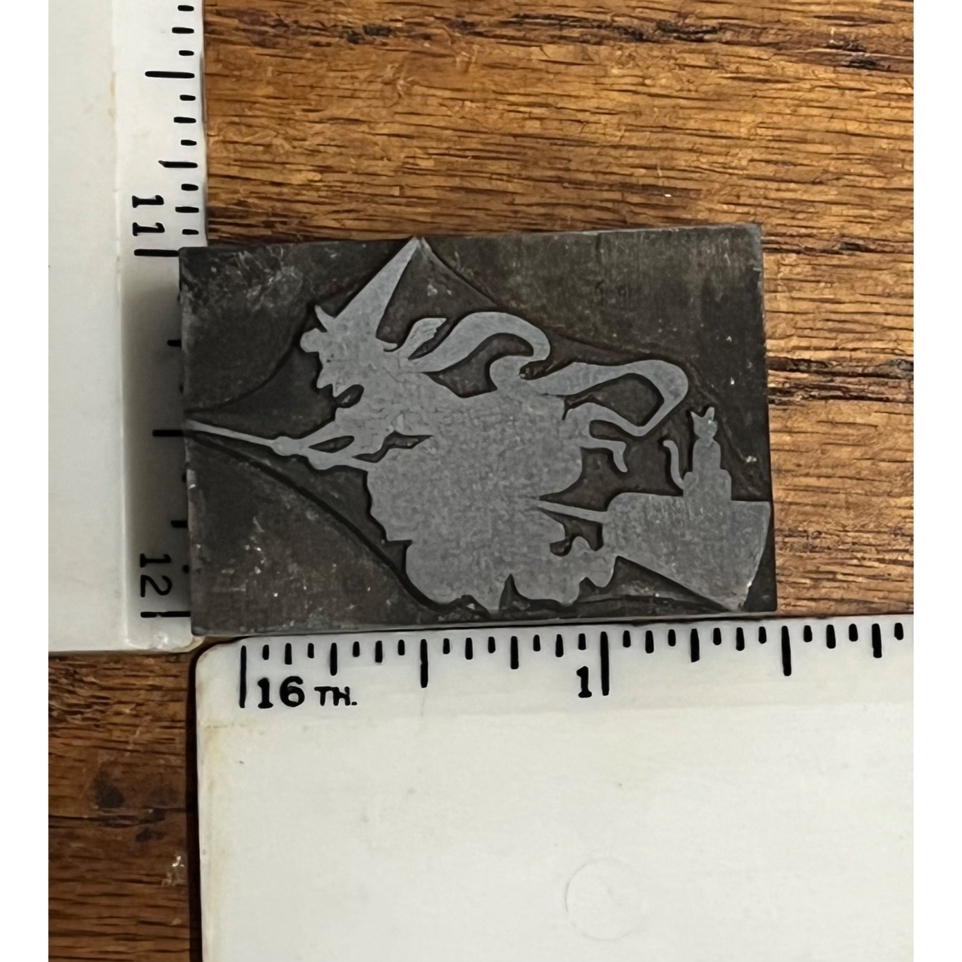 Antique Vintage Halloween Flying Witch & JOL Metal Letterpress Printing Blocks