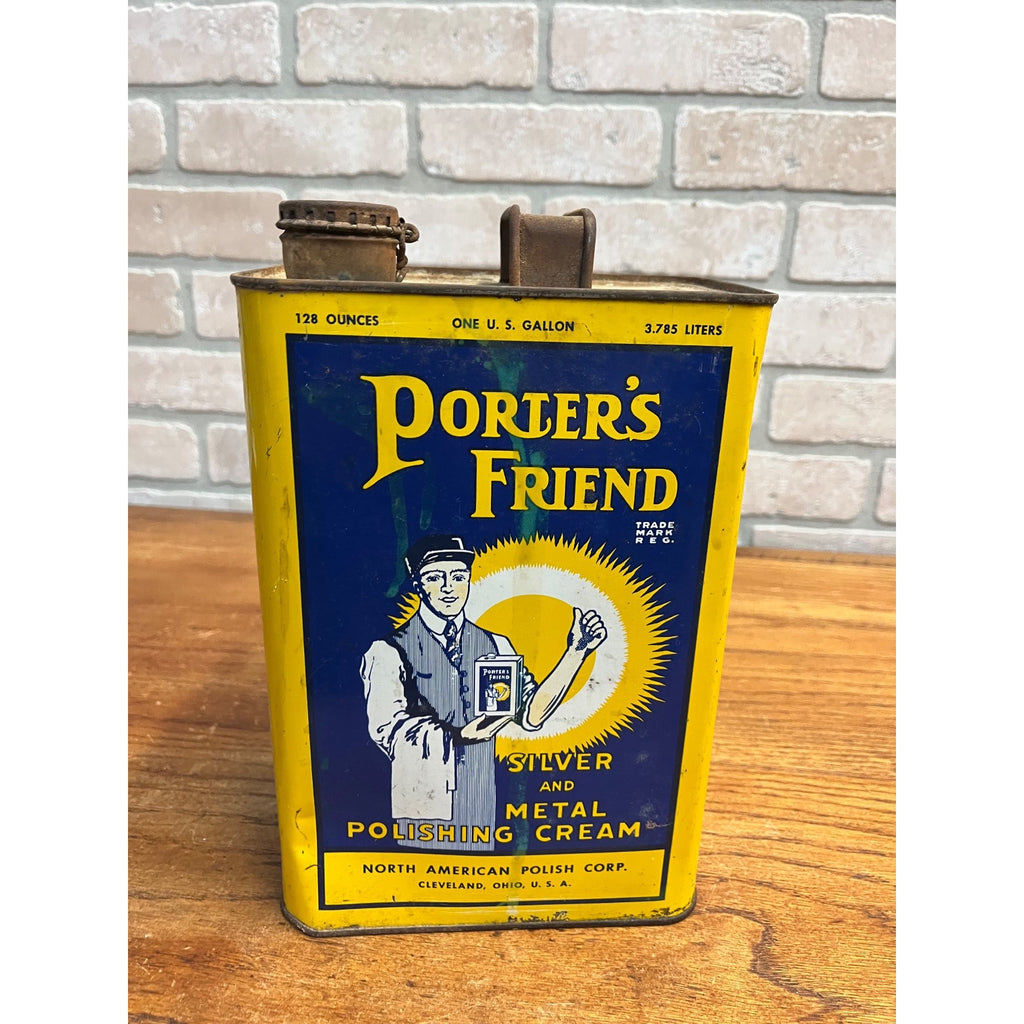 Antique Porters Friend Silver Metal Polish Cream Cleveland Oh 1 Gal Vintage