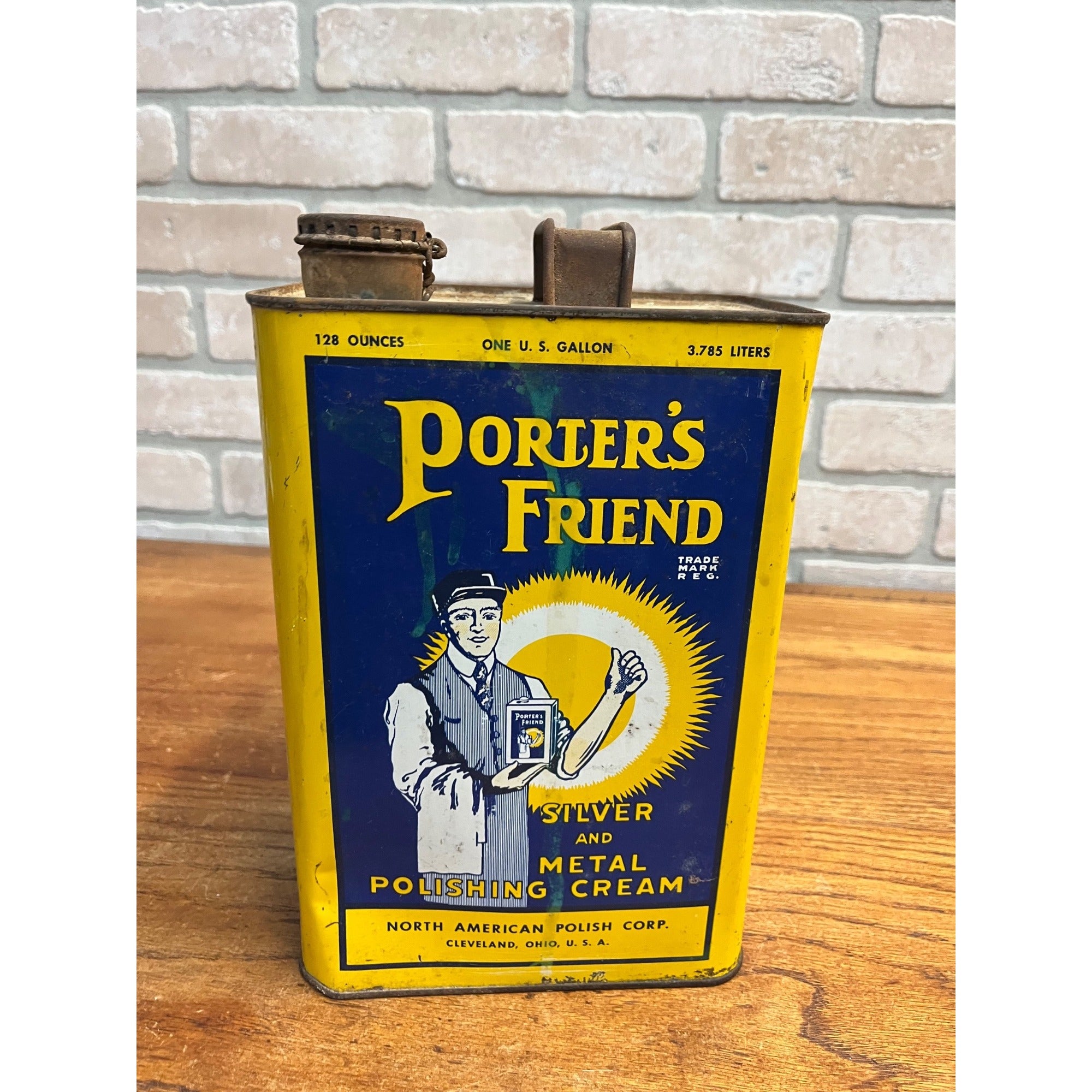 Antique Porters Friend Silver Metal Polish Cream Cleveland Oh 1 Gal Vintage