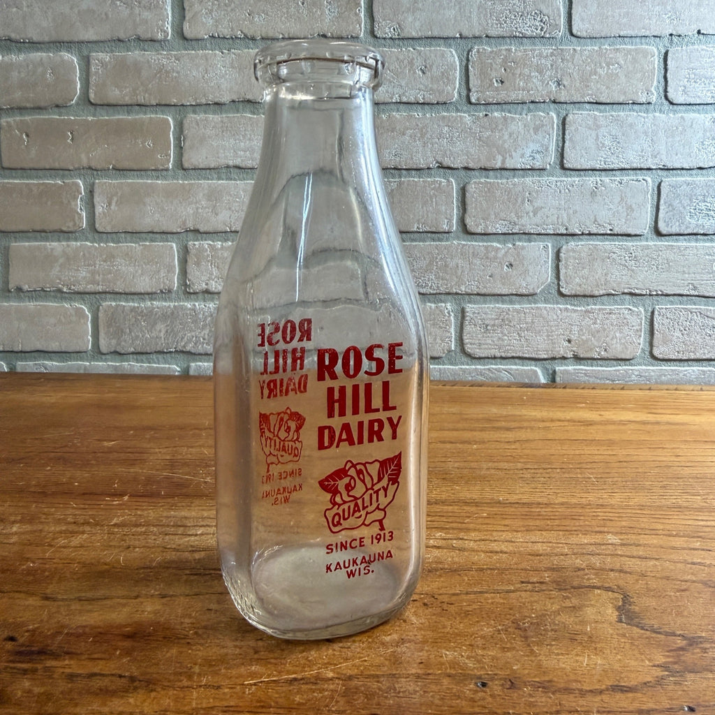 Vintage Rose Hill Dairy Kaukauna Wisconsin Quart Milk Bottle Dairy Glass