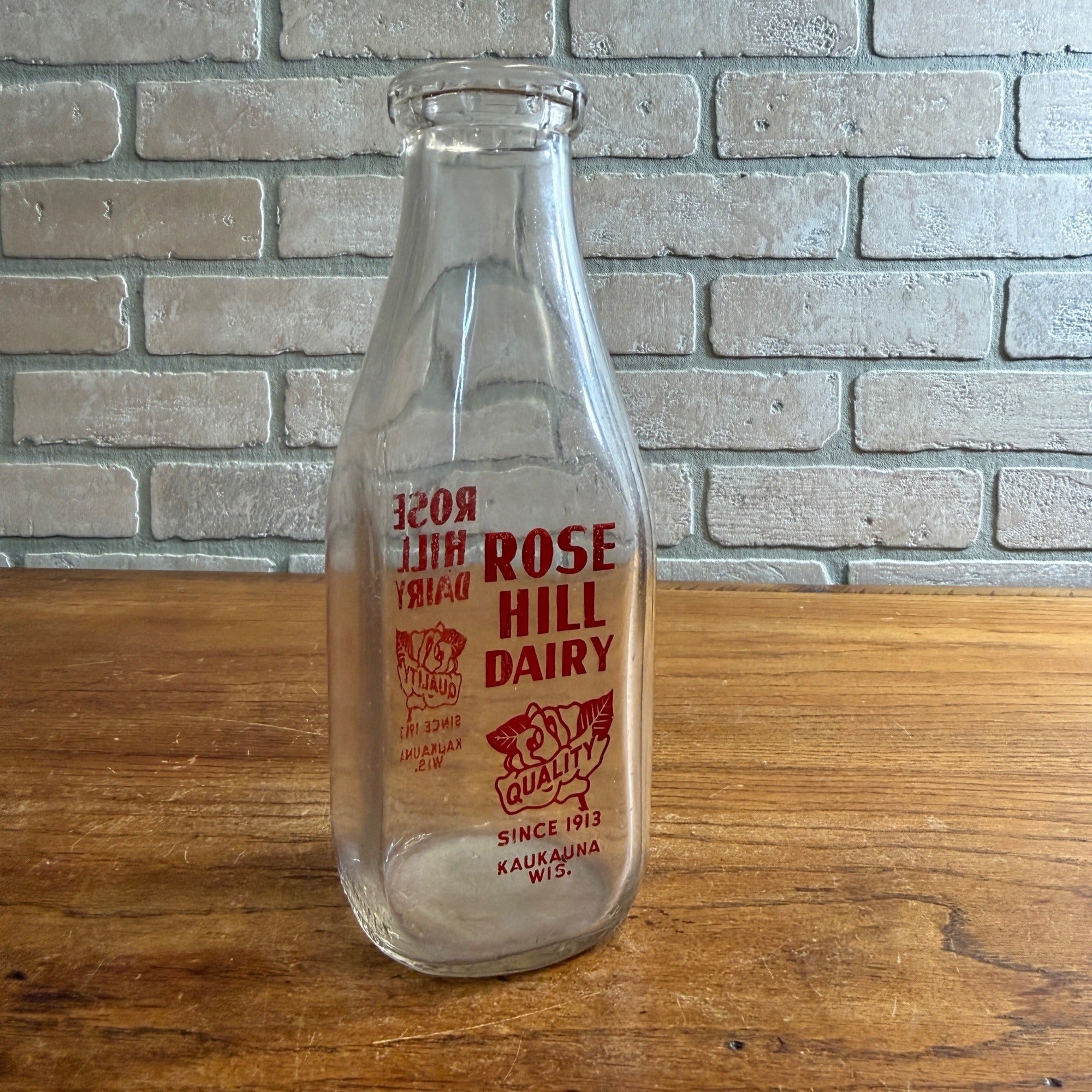 Vintage Rose Hill Dairy Kaukauna Wisconsin Quart Milk Bottle Dairy Glass