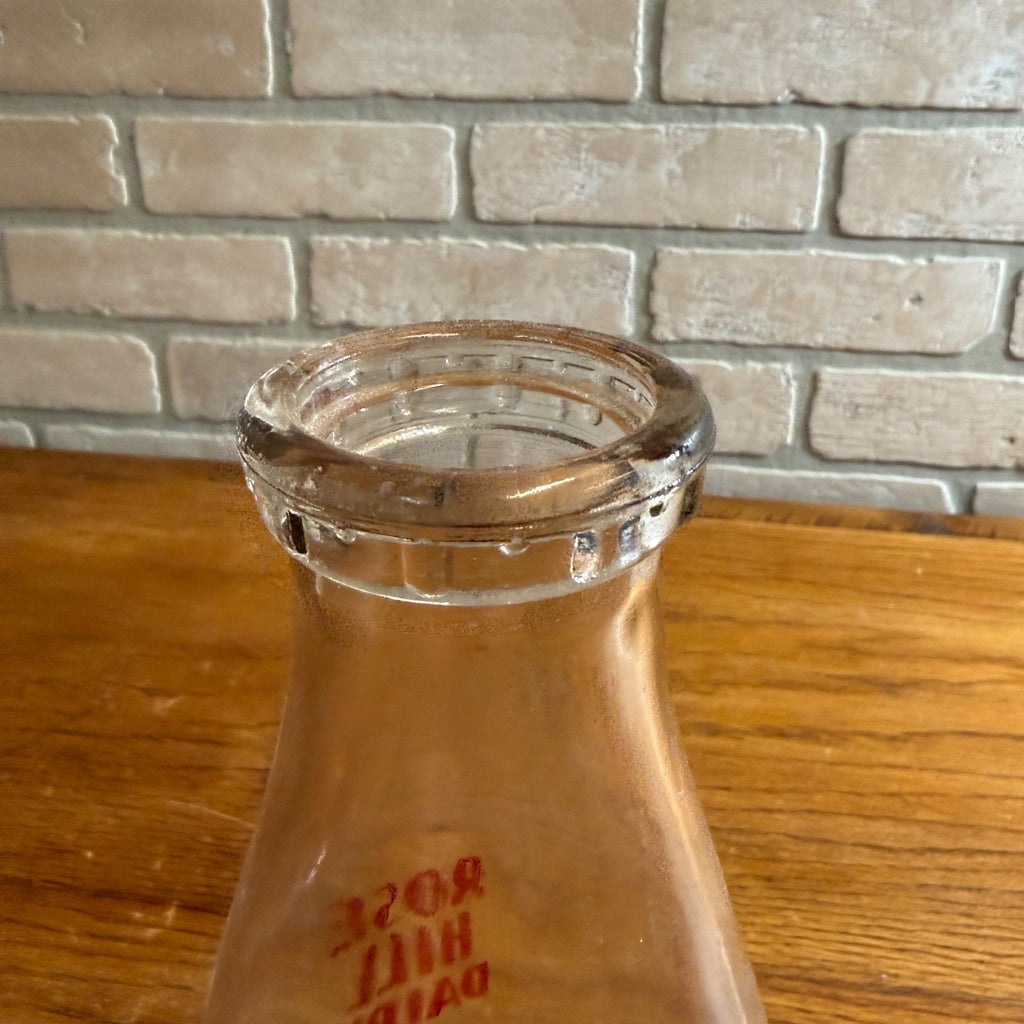 Vintage Rose Hill Dairy Kaukauna Wisconsin Quart Milk Bottle Dairy Glass