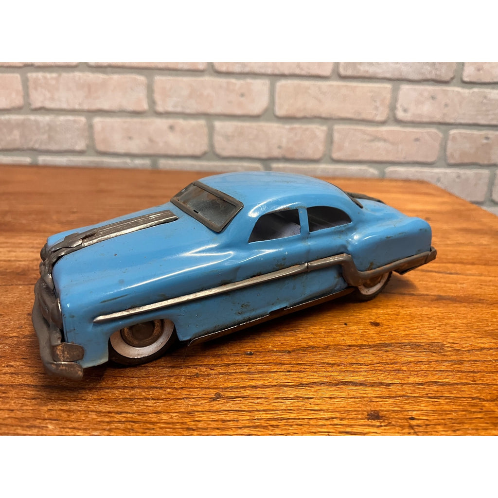 Vintage 1950s Minister Deluxe Pontiac Blue Tin Friction Toy Car Japan Tinplate