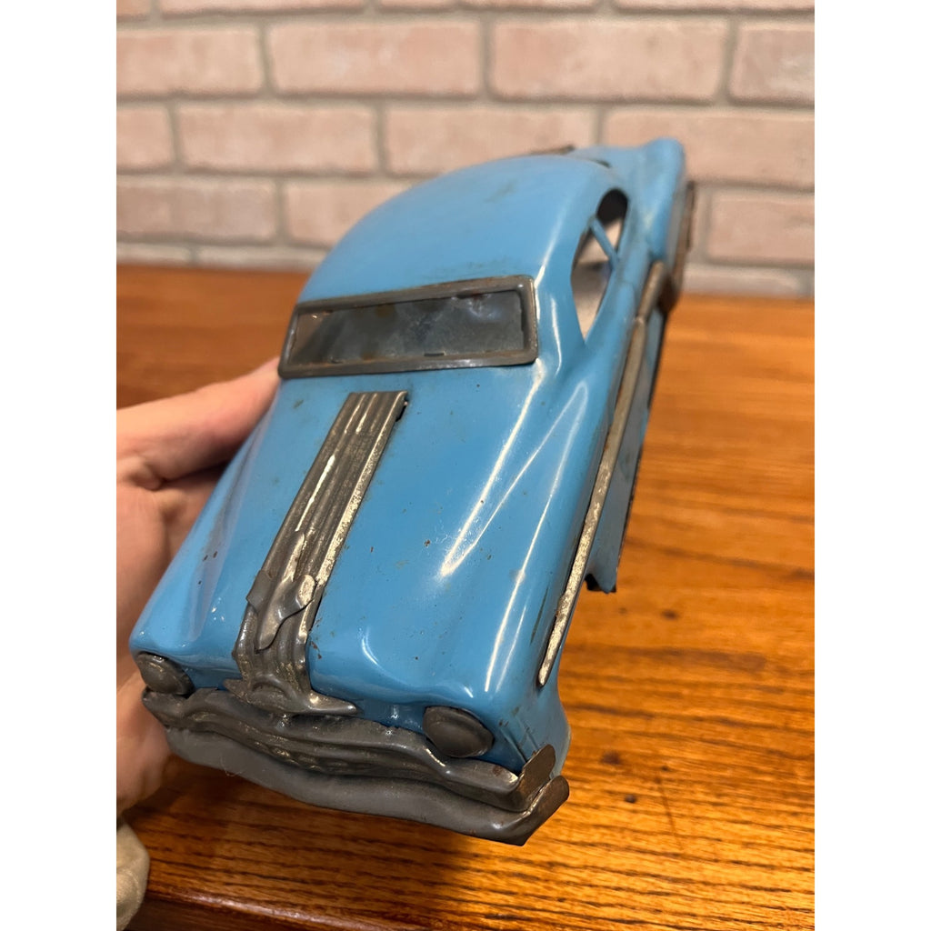 Vintage 1950s Minister Deluxe Pontiac Blue Tin Friction Toy Car Japan Tinplate