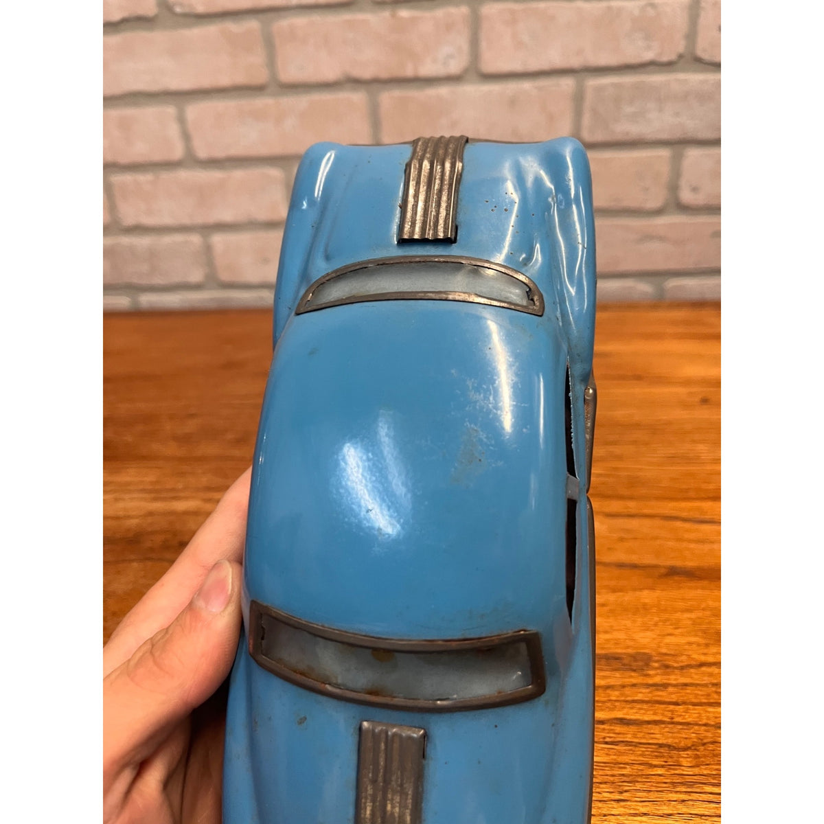 Vintage 1950s Minister Deluxe Pontiac Blue Tin Friction Toy Car Japan Tinplate