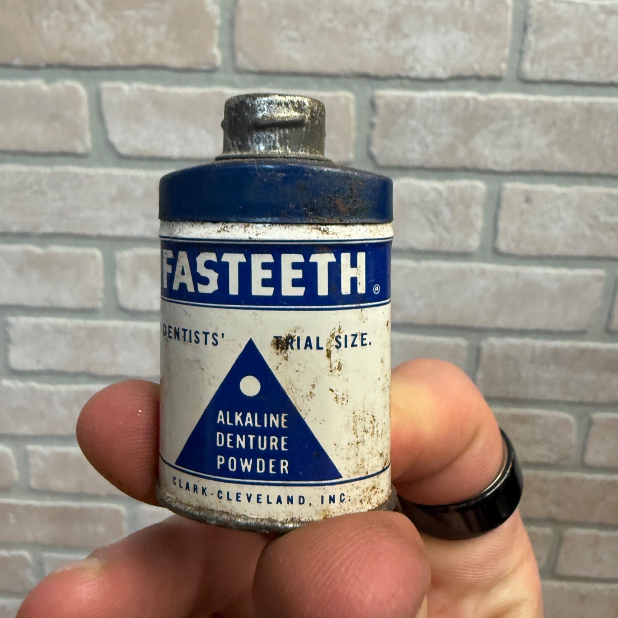Vintage Fasteeth Alkaline Denture Powder Tin Dentist’s Trial Size By Clark