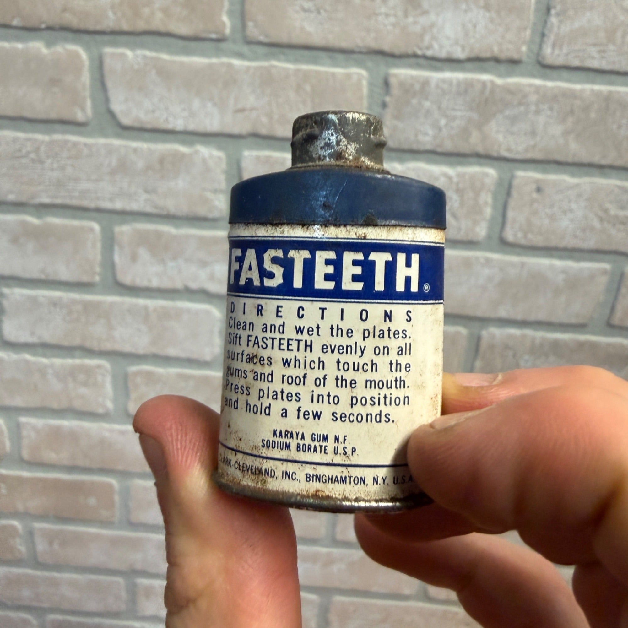 Vintage Fasteeth Alkaline Denture Powder Tin Dentist’s Trial Size By Clark