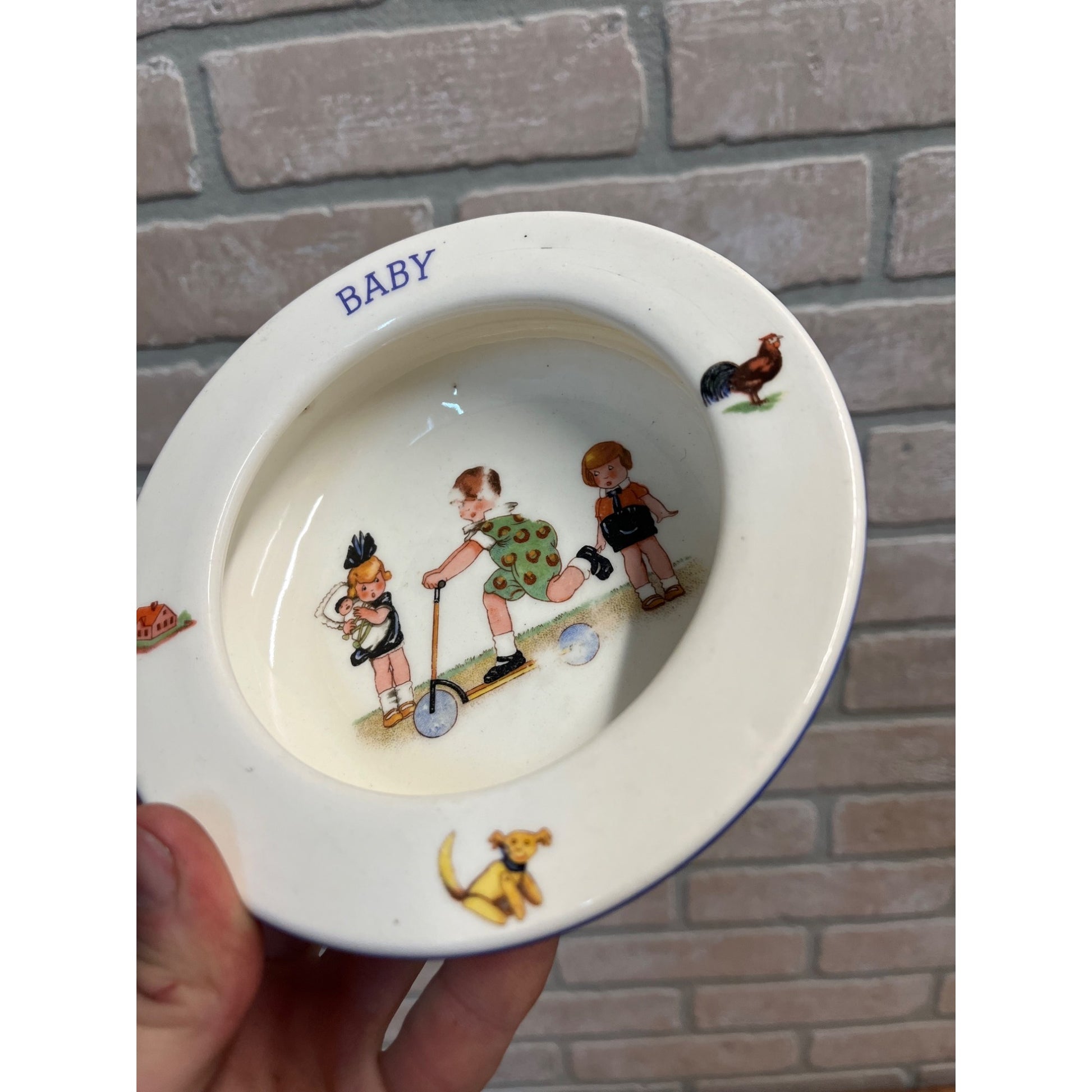 Vintage 1930s Czech Baby Child Pottery Milk Pitcher Creamer + Bowl