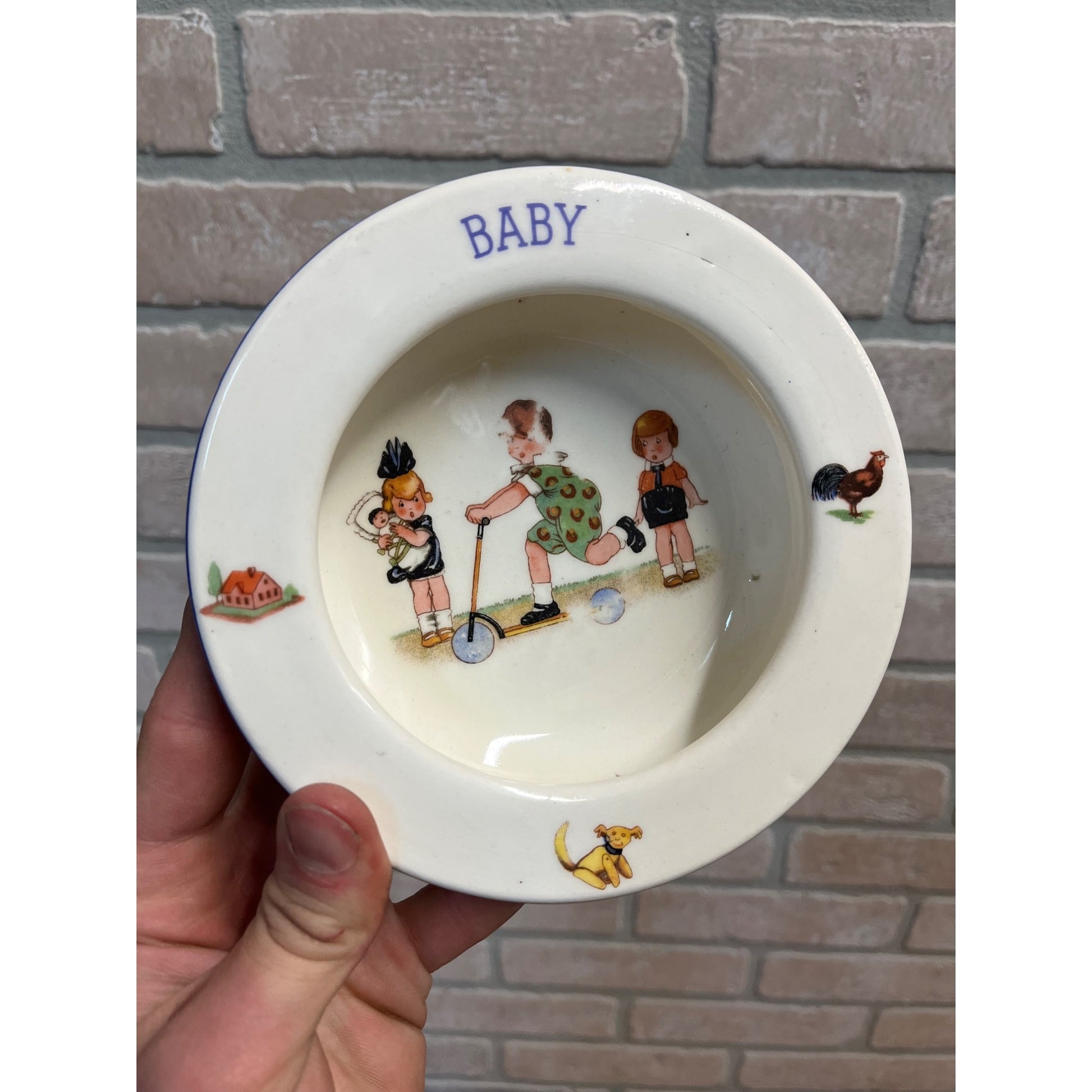 Vintage 1930s Czech Baby Child Pottery Milk Pitcher Creamer + Bowl