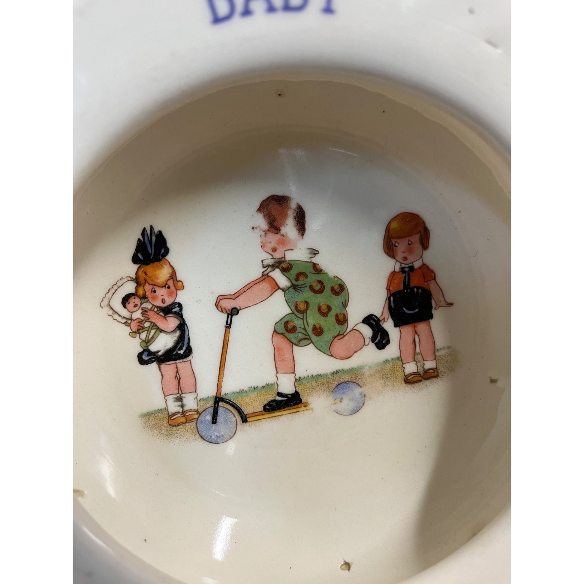 Vintage 1930s Czech Baby Child Pottery Milk Pitcher Creamer + Bowl