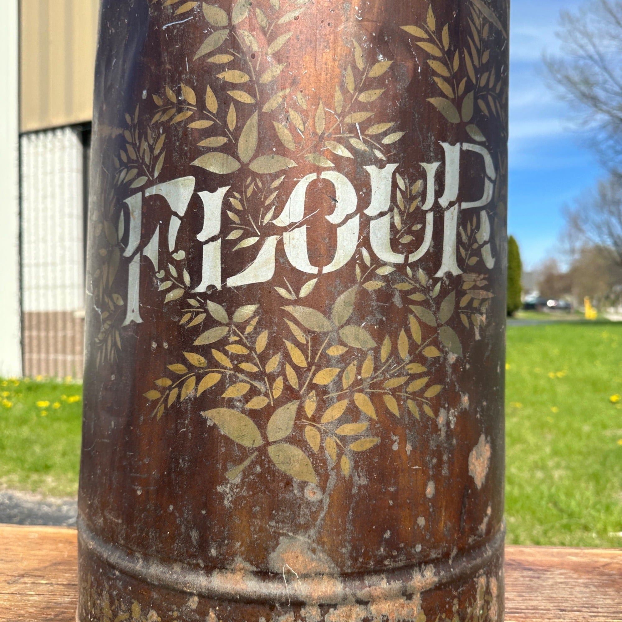 Antique Early 1900s General Store Flour Stenciled Tin Bin Primitive Farmhouse