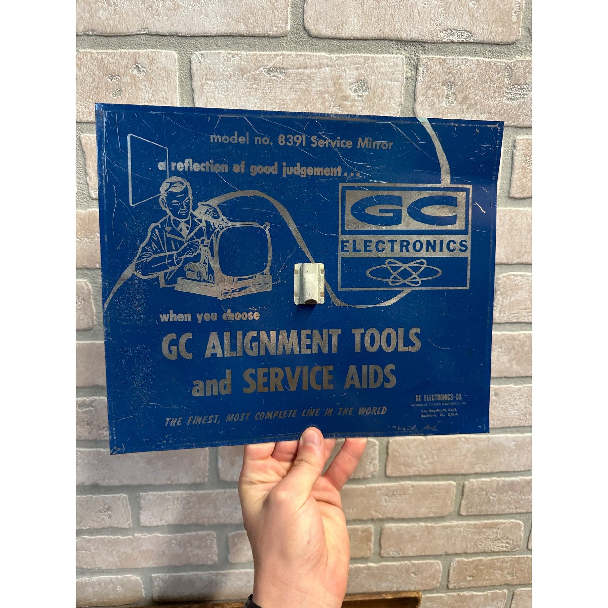 VINTAGE GC ELECTRONICS ALIGNMENT MIRROR BACK SIGN TELEVISION REPAIR SHOP 8391 TV