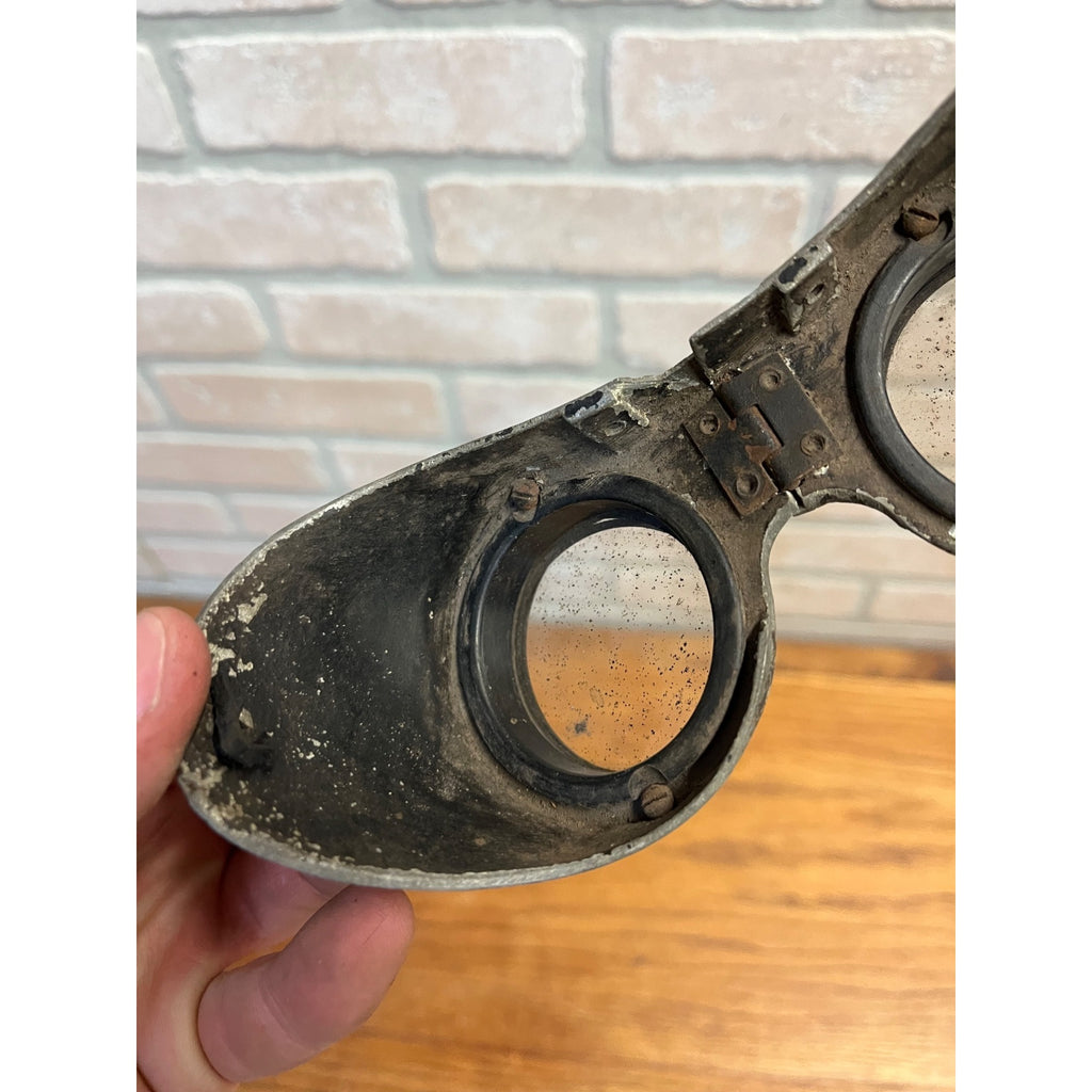 Vintage Metal Safety Goggles Glasses - Metal Frame Glass Lenses Steampunk