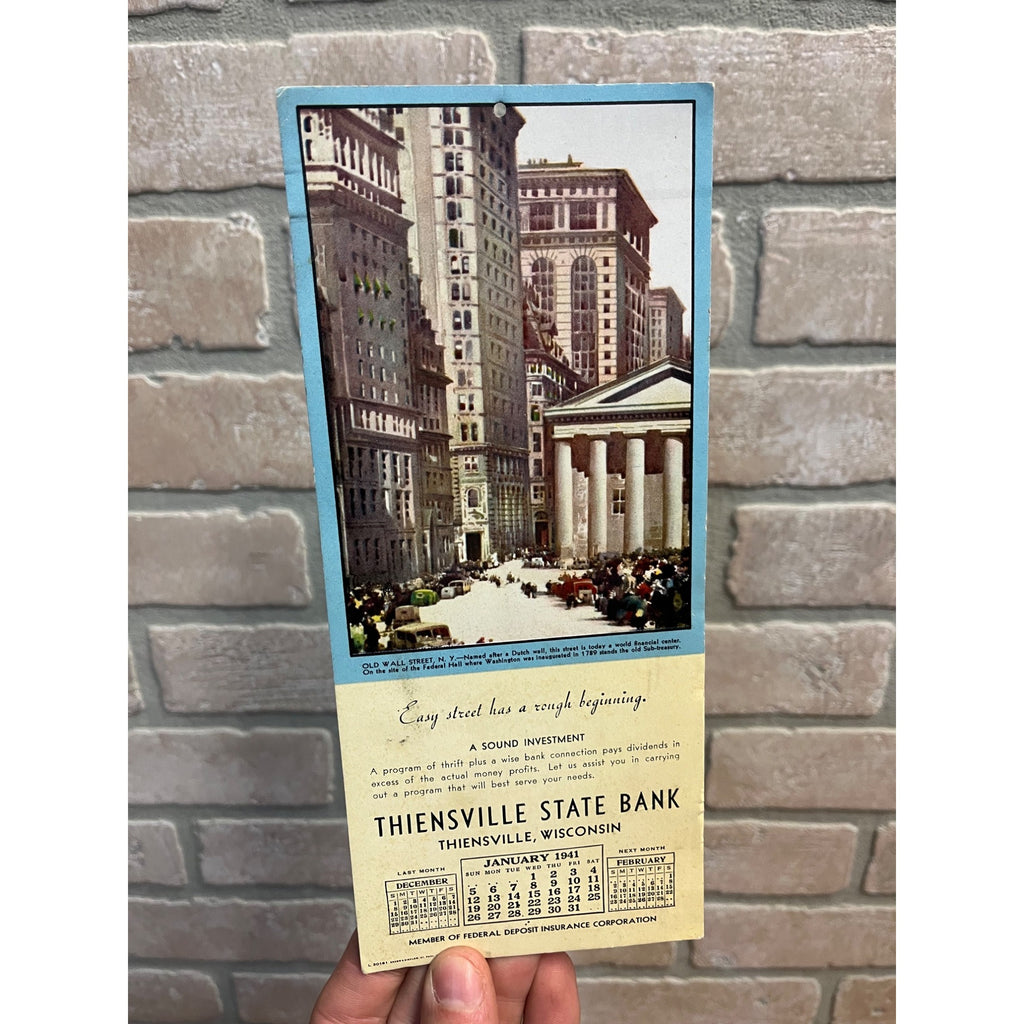 Vintage 1941 Thiensville Wisconsin State Bank Ink Blotter Advertising Wall Street