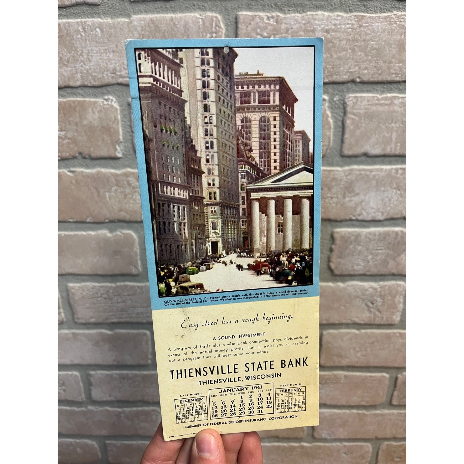 Vintage 1941 Thiensville Wisconsin State Bank Ink Blotter Advertising Wall Street