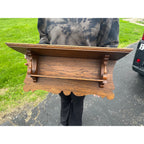 Antique 19th c. Victorian Eastlake Oak Wooden Clock Mantel Shelf Double Tier