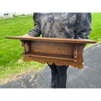 Antique 19th c. Victorian Eastlake Oak Wooden Clock Mantel Shelf Double Tier