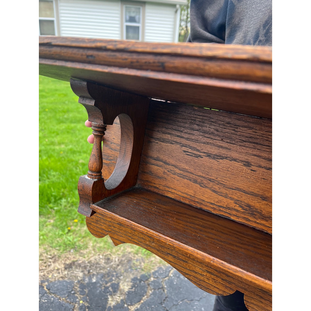 Antique 19th c. Victorian Eastlake Oak Wooden Clock Mantel Shelf Double Tier