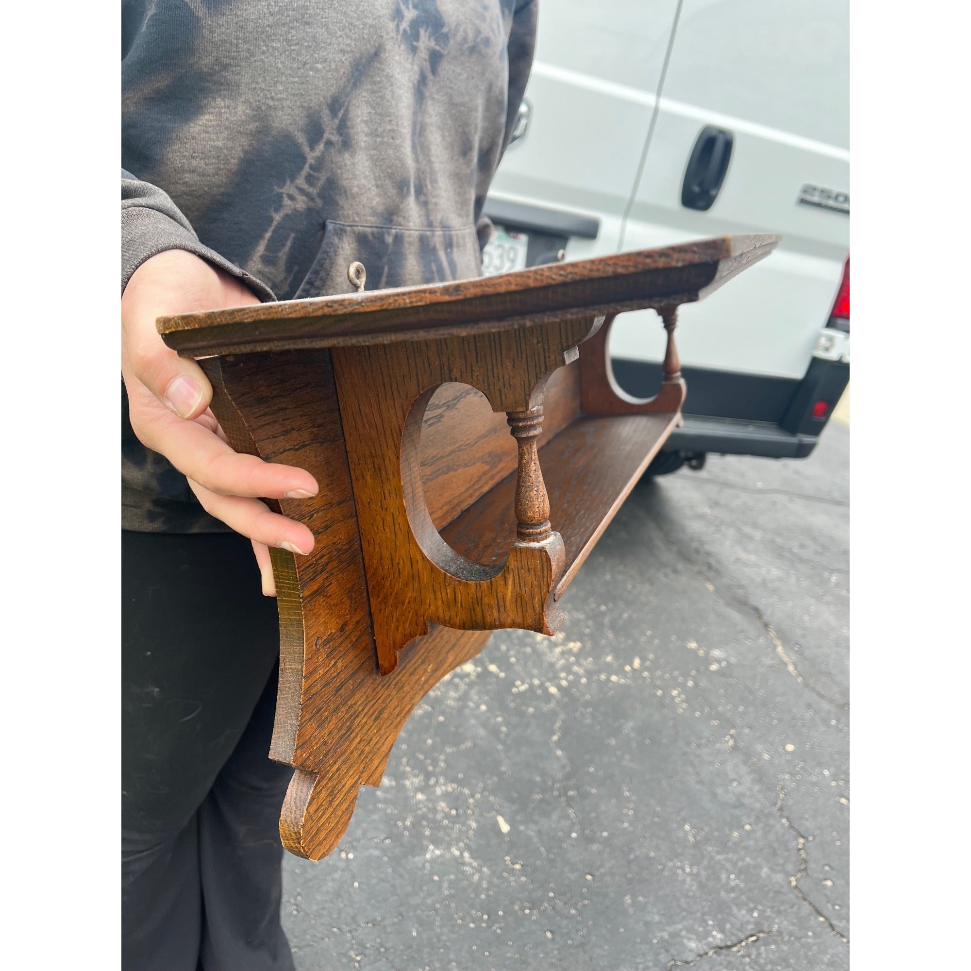 Antique 19th c. Victorian Eastlake Oak Wooden Clock Mantel Shelf Double Tier
