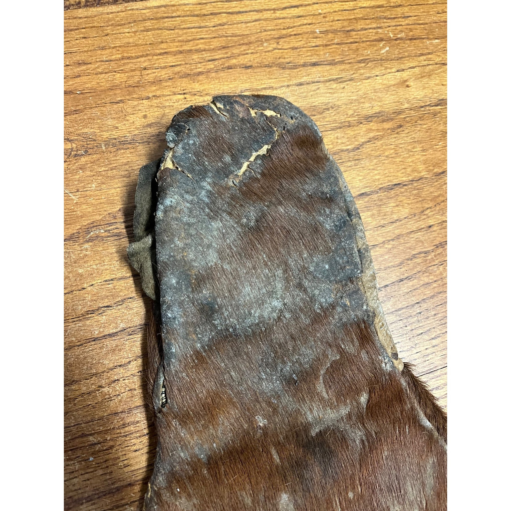 Antique Horsehide Sleigh Driving Mittens Hair On Hide Buggy Cutter Gloves c1900