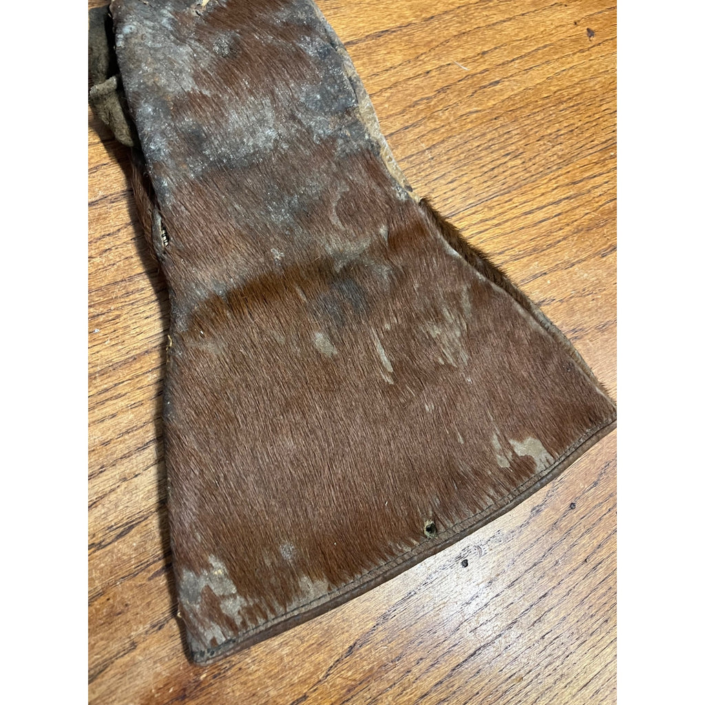 Antique Horsehide Sleigh Driving Mittens Hair On Hide Buggy Cutter Gloves c1900