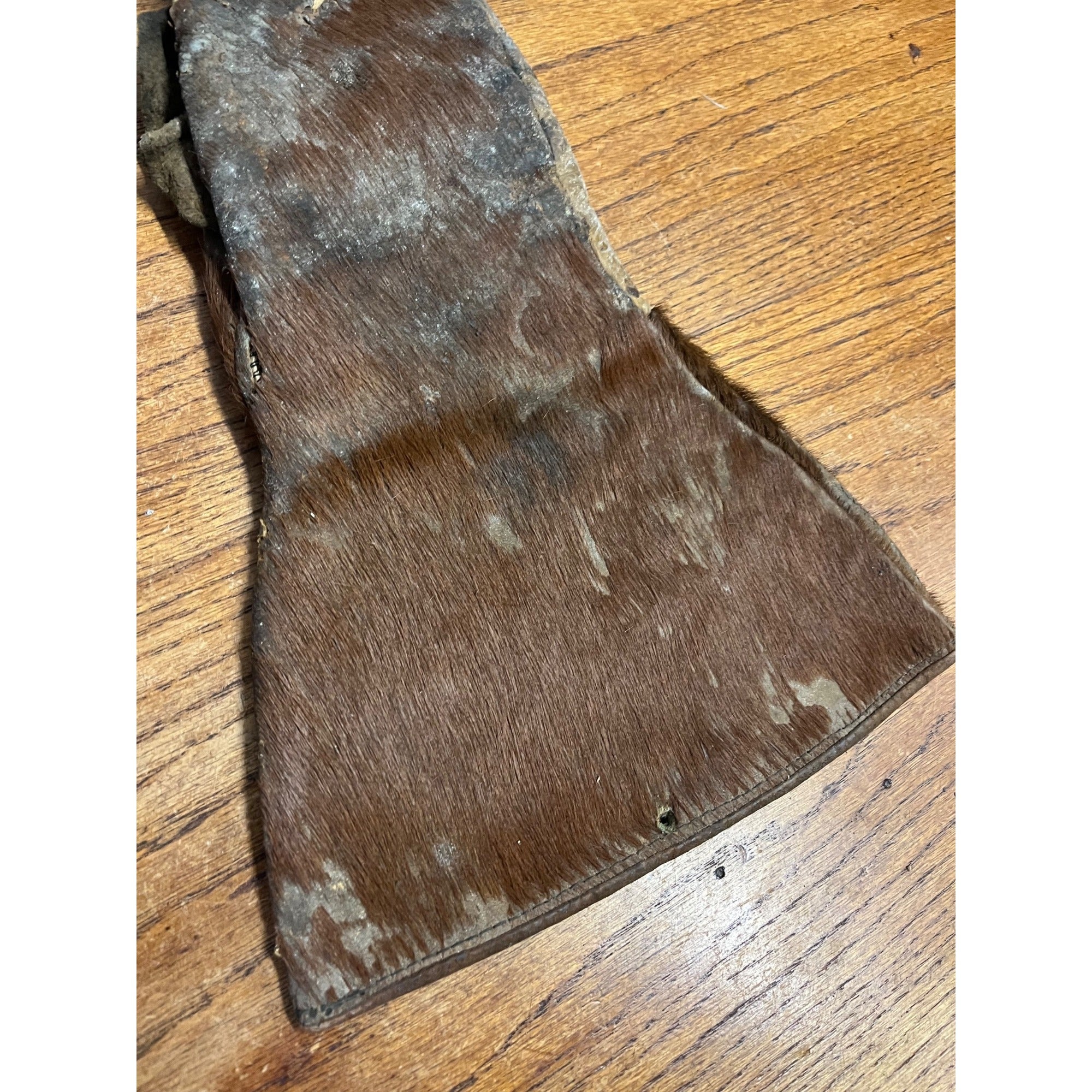 Antique Horsehide Sleigh Driving Mittens Hair On Hide Buggy Cutter Gloves c1900