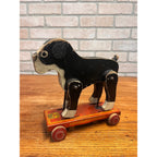 Vintage Hustler Toy Wooden Boston Terrier Bulldog Pup Pull Toy Dog 1930s