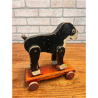 Vintage Hustler Toy Wooden Boston Terrier Bulldog Pup Pull Toy Dog 1930s