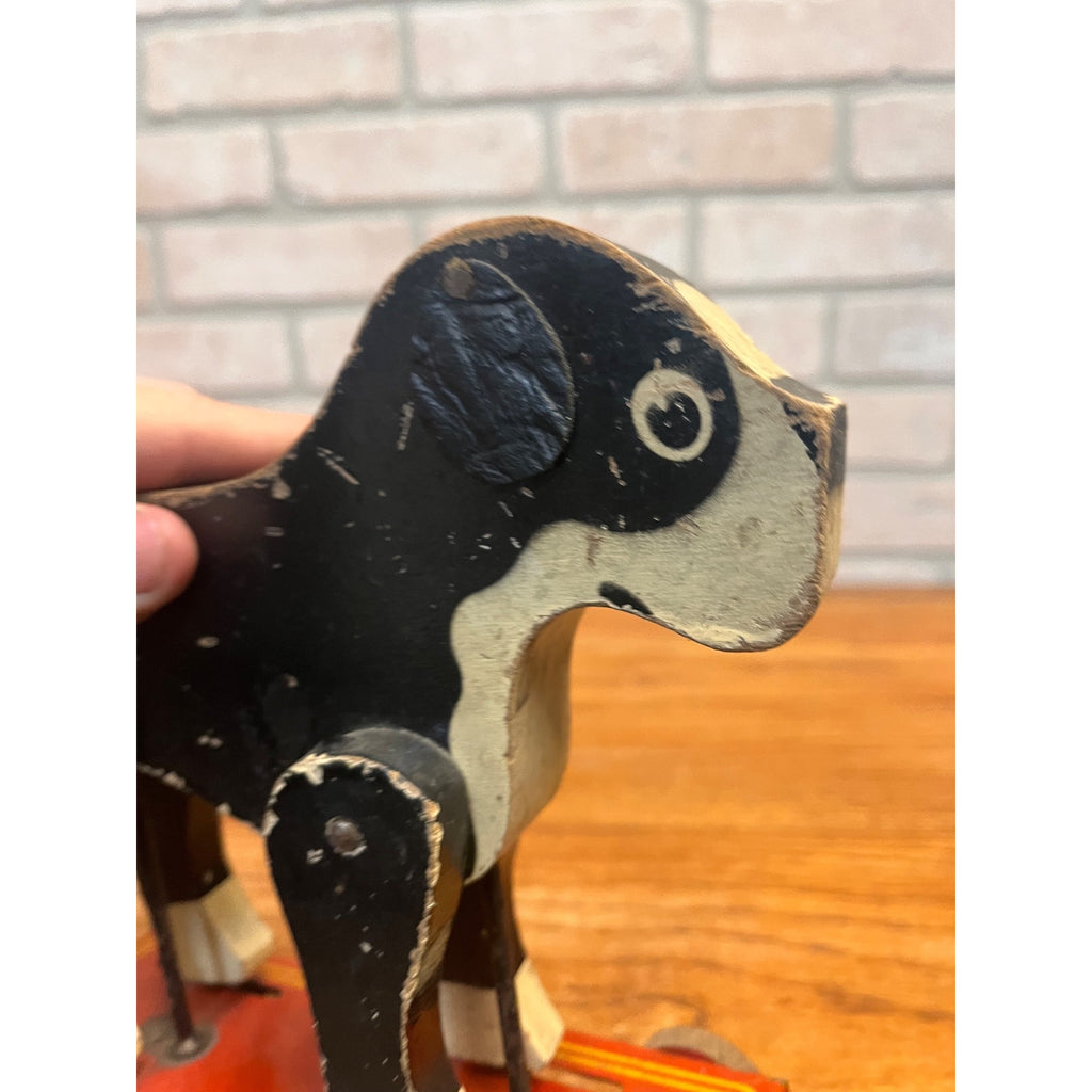 Vintage Hustler Toy Wooden Boston Terrier Bulldog Pup Pull Toy Dog 1930s