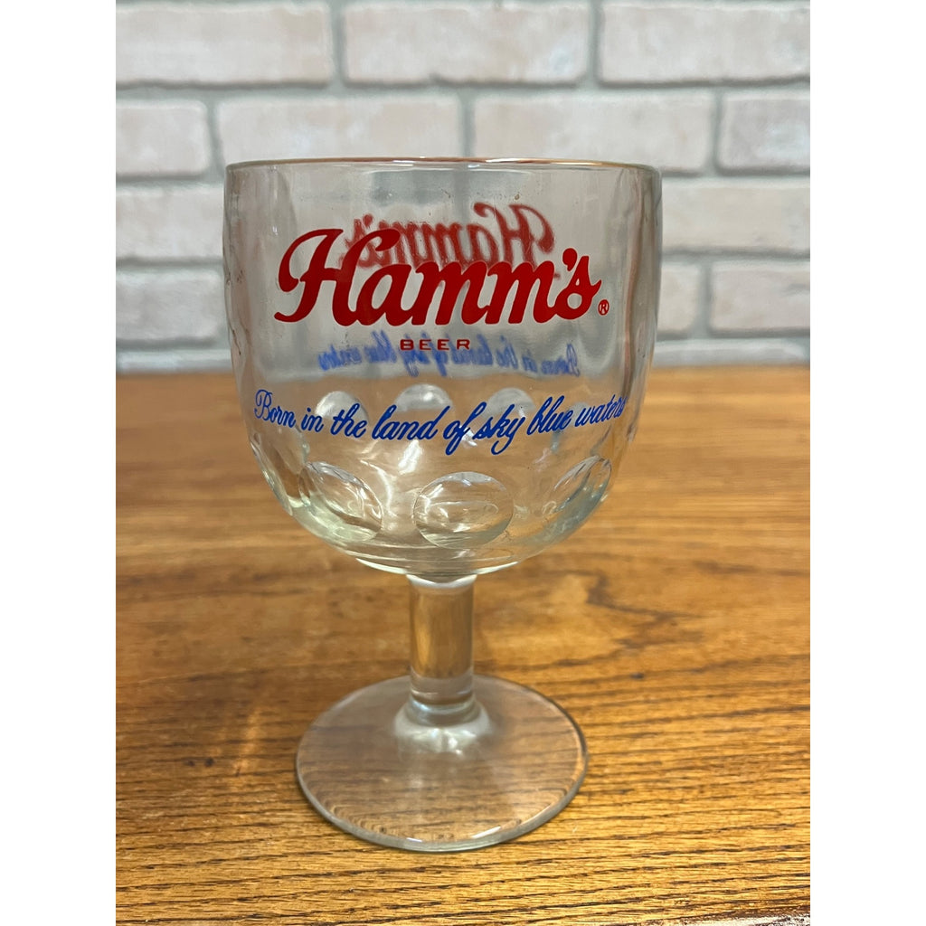 Vintage Hamm’s Beer Goblet Thumbprint Heavy Stemmed Schooner Glass 6" Barware