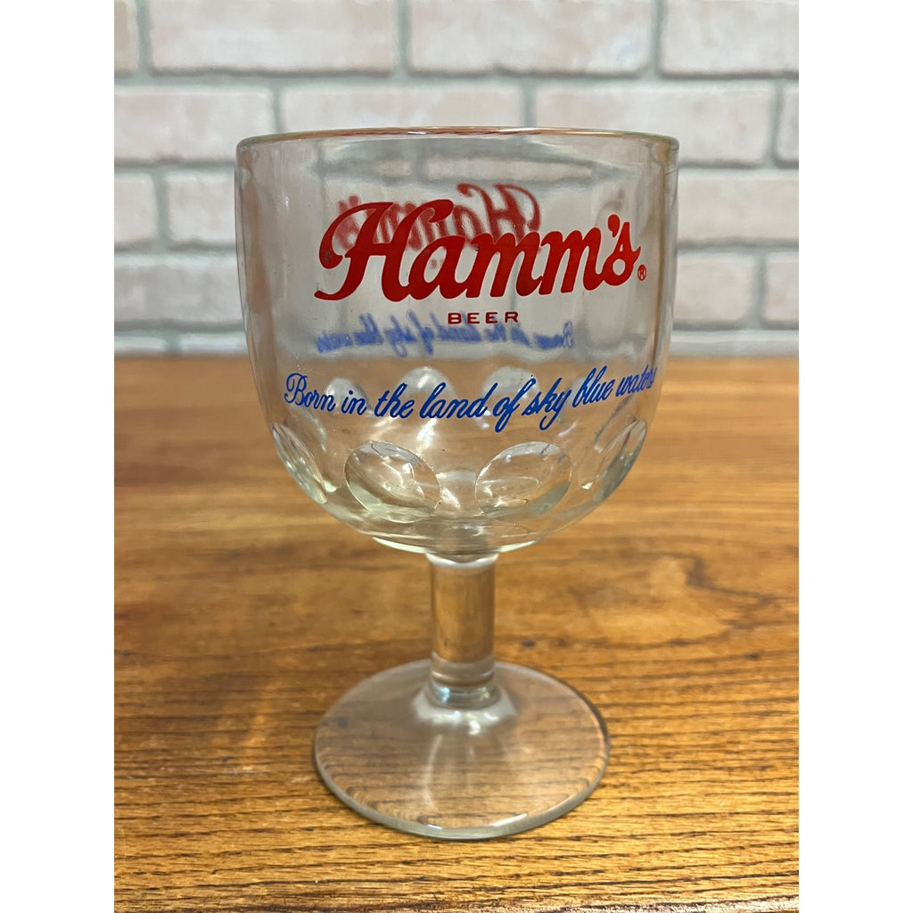 Vintage Hamm’s Beer Goblet Thumbprint Heavy Stemmed Schooner Glass 6" Barware