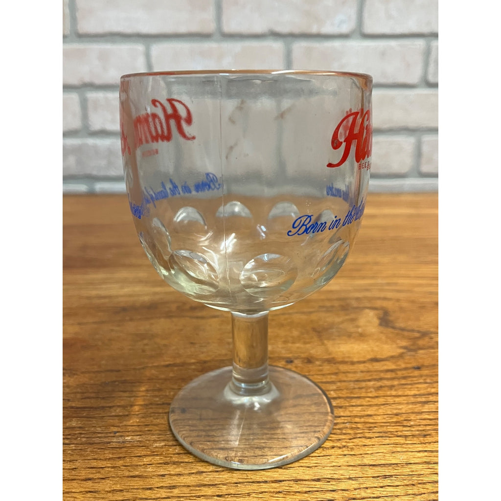Vintage Hamm’s Beer Goblet Thumbprint Heavy Stemmed Schooner Glass 6" Barware