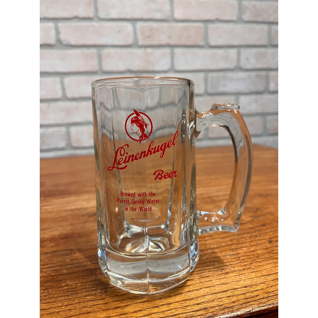 Vintage Leinenkugel Beer Heavy Glass Stein Mug Indian Maiden Logo Chippewa Falls, WI